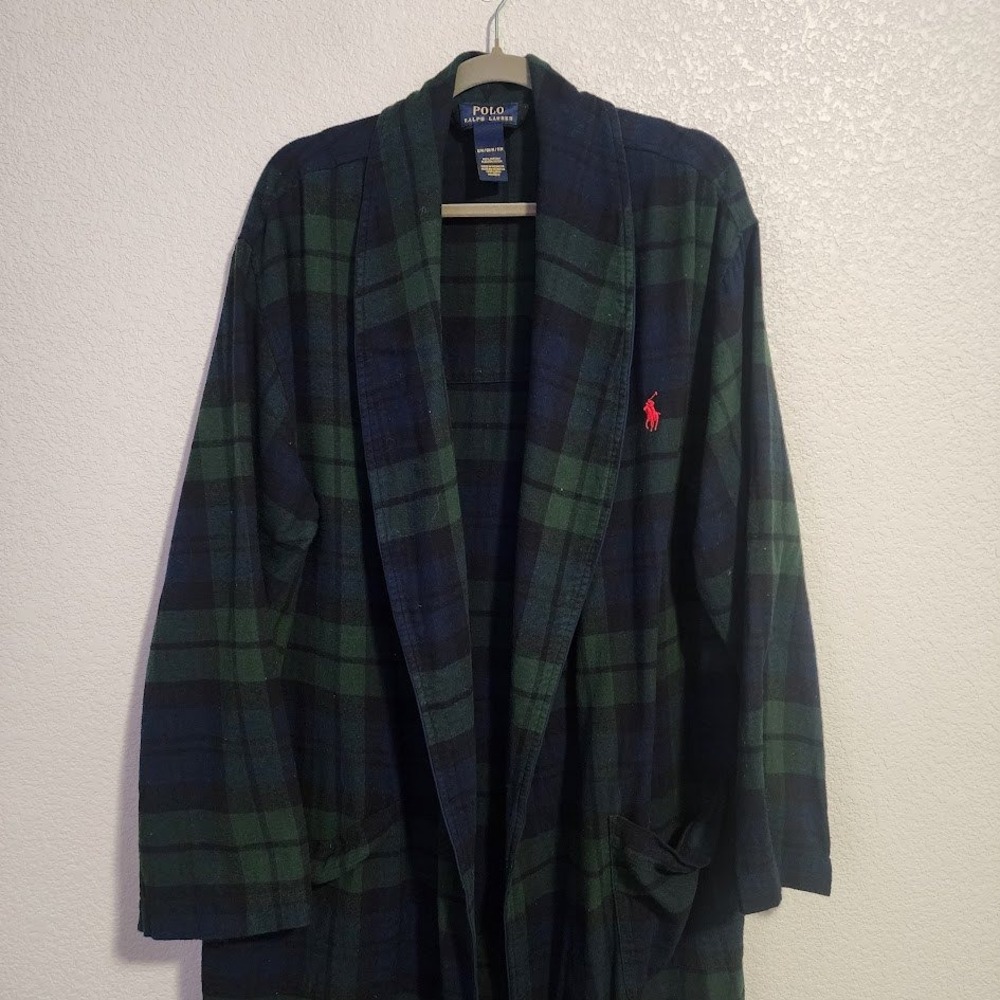 POLO RALPH LAUREN Blackwatch Plaid Shawl Collar‎ Robe House Coat S - Picture 3 of 6